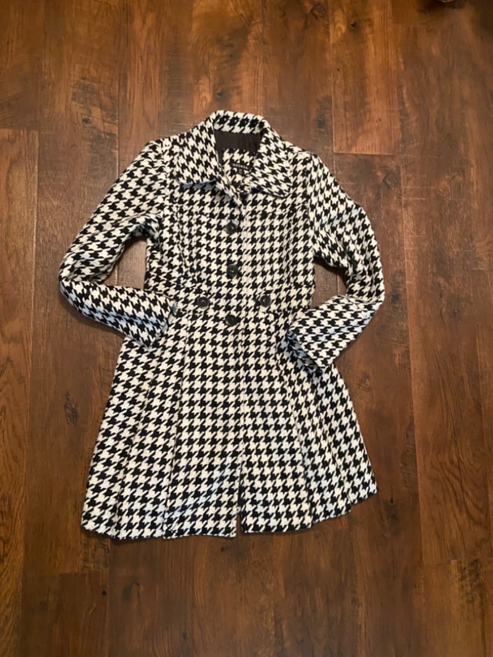 Girls Trench Coat L 10-12 Y Black White Houndstooth Pattern Great